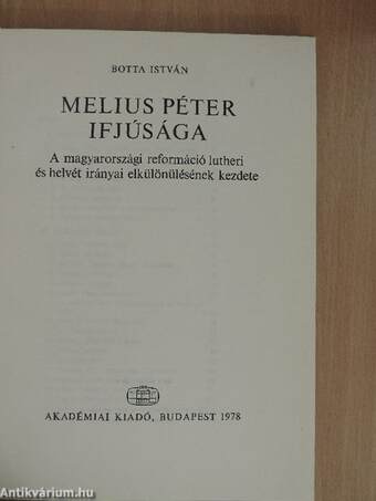 Melius Péter ifjúsága