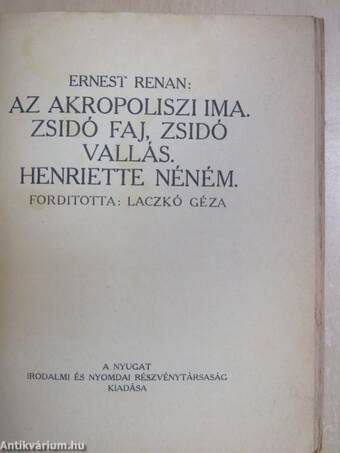 Az akropoliszi ima/Zsidó faj, zsidó vallás/Henriette néném