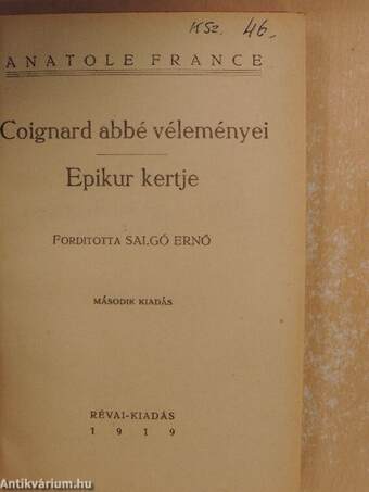 Coignard abbé véleményei/Epikur kertje