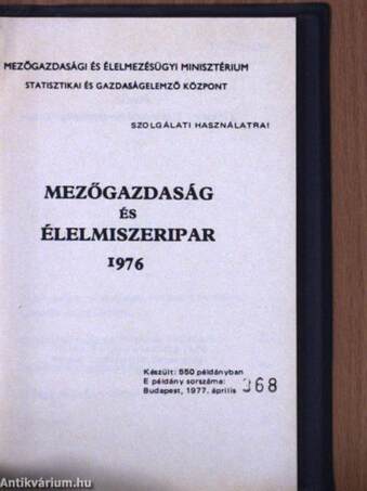 Mezőgazdaság és élelmiszeripar 1976