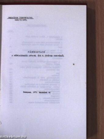 Tájékoztató a népgazdaság 1976-80. évi V. ötéves tervéről