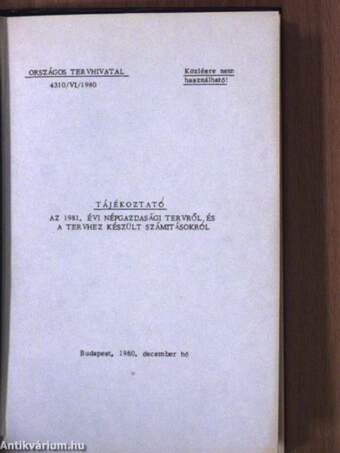 Tájékoztató az 1981. évi népgazdasági tervről és a tervhez készült számitásokról