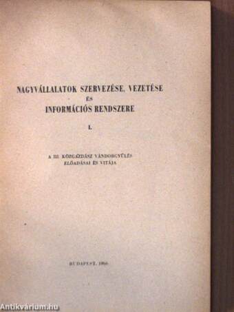 Nagyvállalatok szervezése, vezetése és információs rendszere I-II.