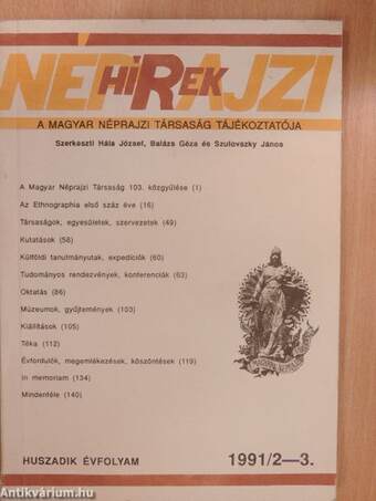 Néprajzi Hírek 1991/2-3.