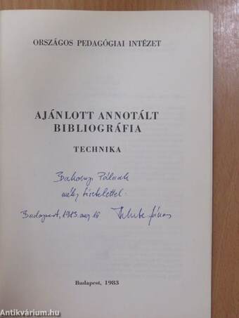 Ajánlott annotált bibliográfia (dedikált példány)