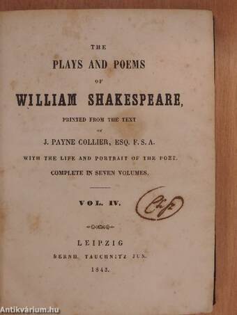 The Plays and Poems of William Shakespeare IV