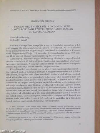 Ünnepi megemlékezés a kommunisták magyarországi pártja megalakulásának 60. évfordulóján