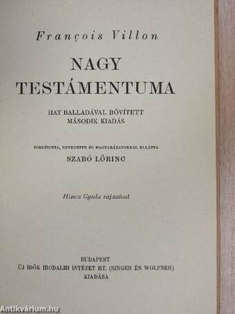 Francois Villon Nagy Testámentuma