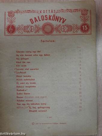 Kottás daloskönyv 13.