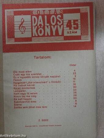 Kottás daloskönyv 45.