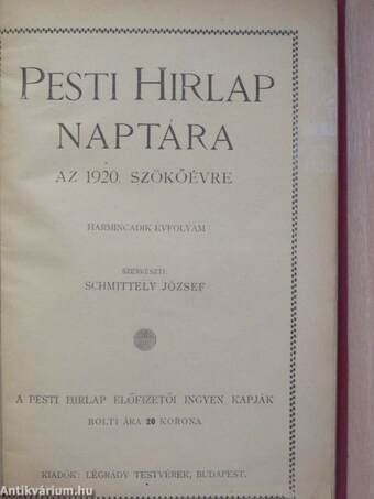 Pesti Hirlap Naptára az 1920. szökőévre