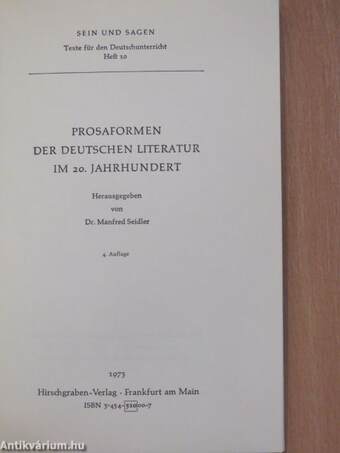 Prosaformen der deutschen Literatur im 20. Jahrhundert