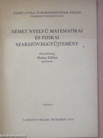 Német nyelvű matematikai és fizikai szakszöveggyűjtemény