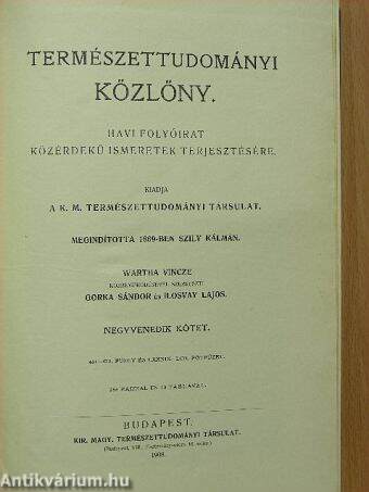 Természettudományi Közlöny 1908. január-december