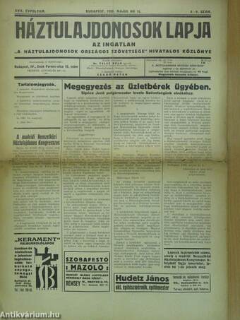 Háztulajdonosok lapja 1930. május 15.