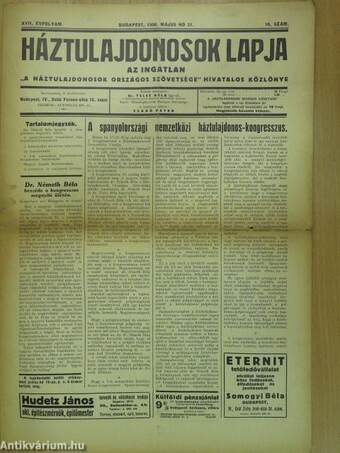 Háztulajdonosok lapja 1930. május 31.