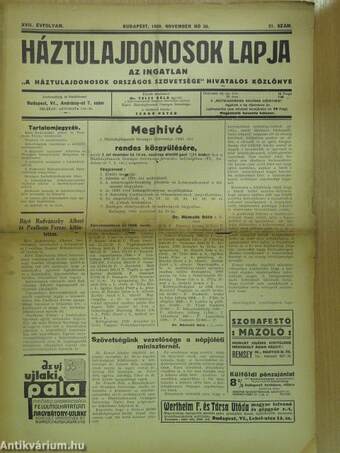 Háztulajdonosok lapja 1930. november 30.