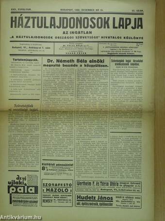 Háztulajdonosok lapja 1930. december 15.