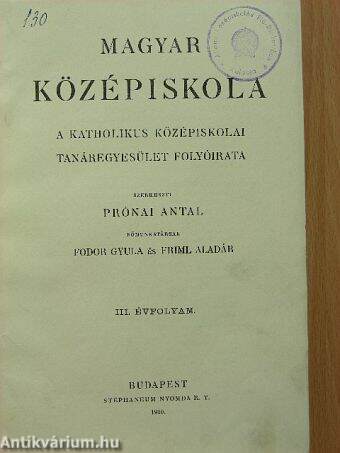 Magyar Középiskola 1910/1-10.