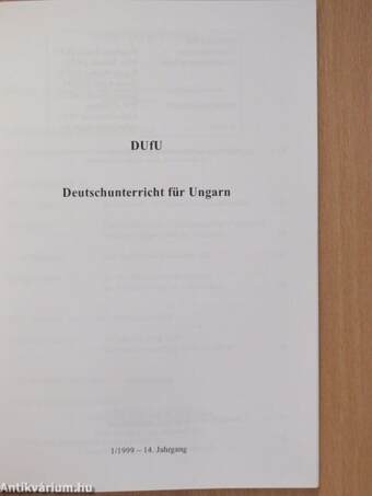 DUfU Deutschunterricht für Ungarn 1/1999