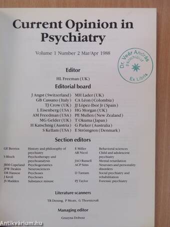 Current Opinion in Psychiatry 1988. Mar/Apr