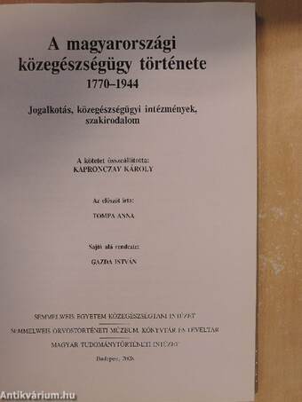 A magyarországi közegészségügy története 1770-1944