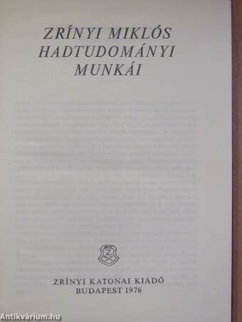 Zrínyi Miklós hadtudományi munkái