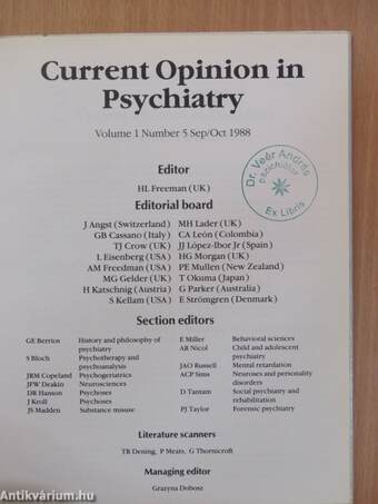 Current Opinion in Psychiatry 1988. Sep/Oct