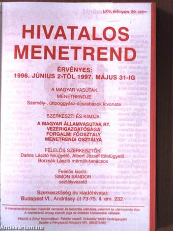 Hivatalos menetrend 1996-1997