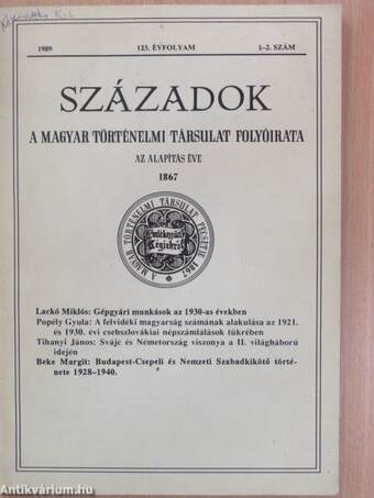 Századok 1989/1-6.