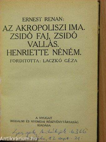 Az akropoliszi ima/Zsidó faj, zsidó vallás/Henriette néném