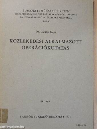 Közlekedési alkalmazott operációkutatás