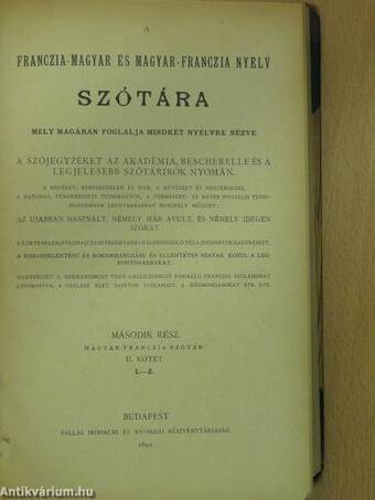 Franczia-magyar szótár I-III./Magyar-franczia szótár I-II.