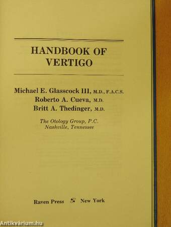 Handbook of Vertigo