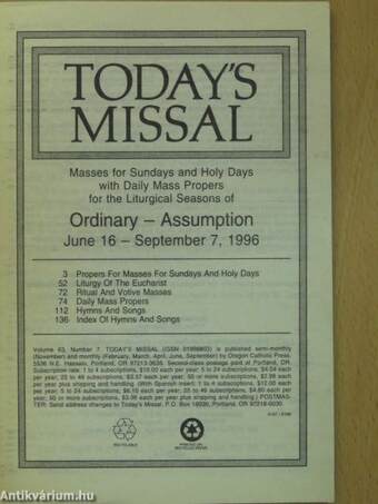 Today's Missal June 16-September 7, 1996