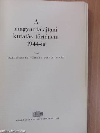 A magyar talajtani kutatás története 1944-ig