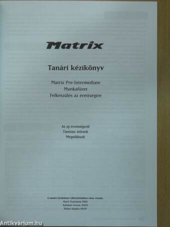 Matrix - Pre-Intermediate - Tanári kézikönyv