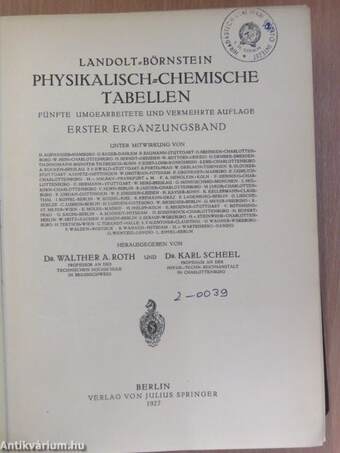 Landolt-Börnstein Physikalisch-chemische Tabellen I.