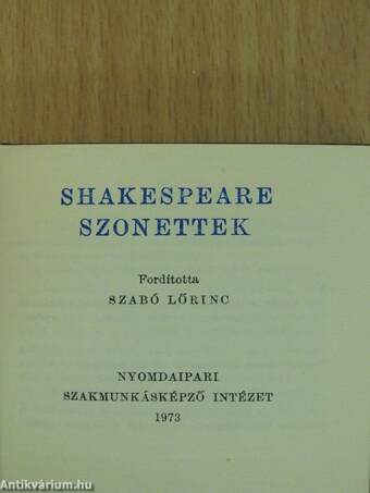 Shakespeare szonettek (minikönyv) (számozott)