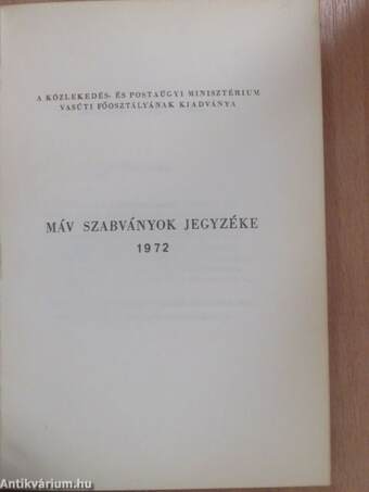 MÁV szabványok jegyzéke 1972