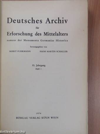 Deutsches Archiv für Erforschung des Mittelalters namens der Monumenta Germaniae Historica Heft 1.