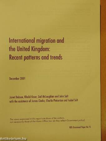 International migration and the United Kingdom: Recent patterns and trends December 2001