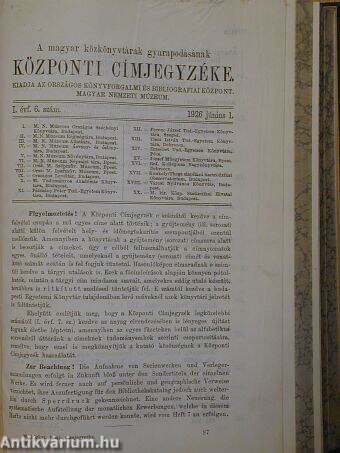 A magyar közkönyvtárak gyarapodásának központi címjegyzéke 1926. május-augusztus