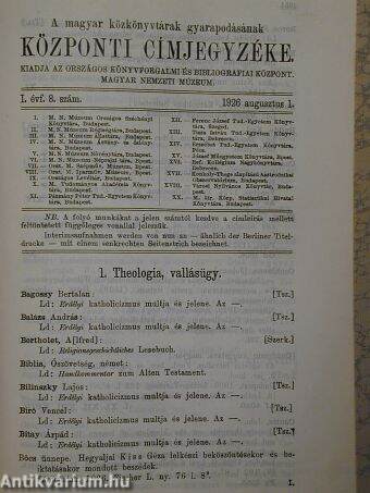 A magyar közkönyvtárak gyarapodásának központi címjegyzéke 1926. május-augusztus