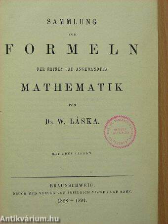 Sammlung von Formeln der Reinen und Angewandten Mathematik