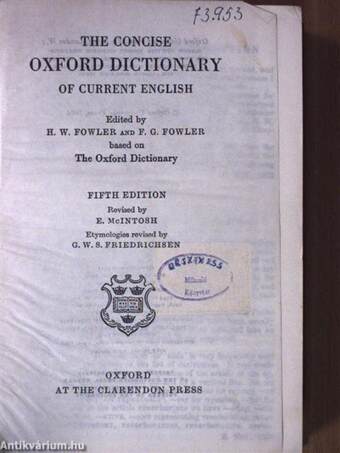 The Concise Oxford Dictionary of Current English