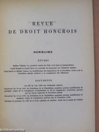 Revue de Droit Hongrois 1961/2.