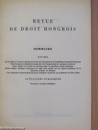 Revue de Droit Hongrois 1961/1.