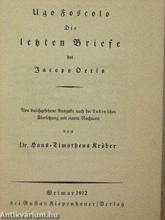 Die letzten Briefe de Jacopo Ortis