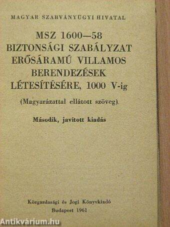 Villamos biztonsági szabályzatok II. 